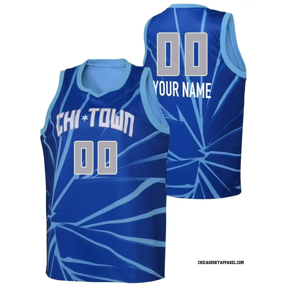 Youth Custom ＃00 Rebel Edition Victory Blue Chicago Sky 2021 Jersey