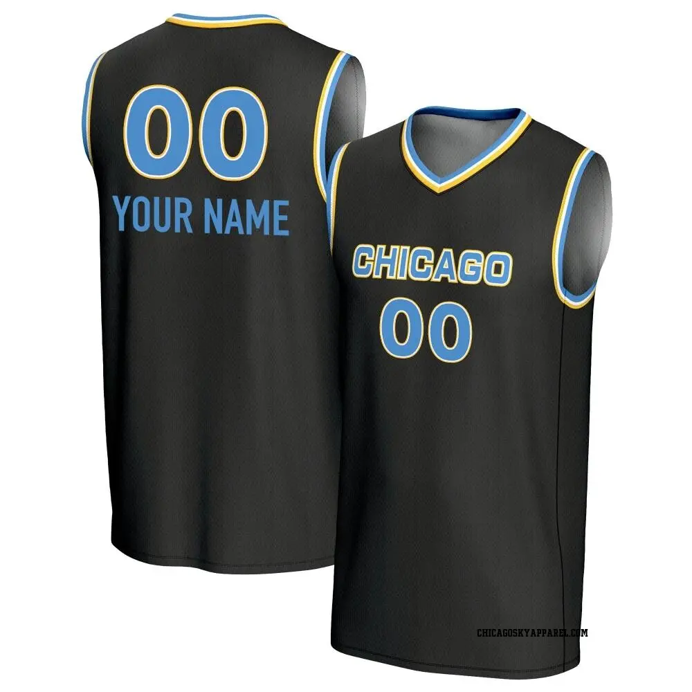 Youth Custom ＃00 Replica Black Chicago Sky Lightweight Jersey